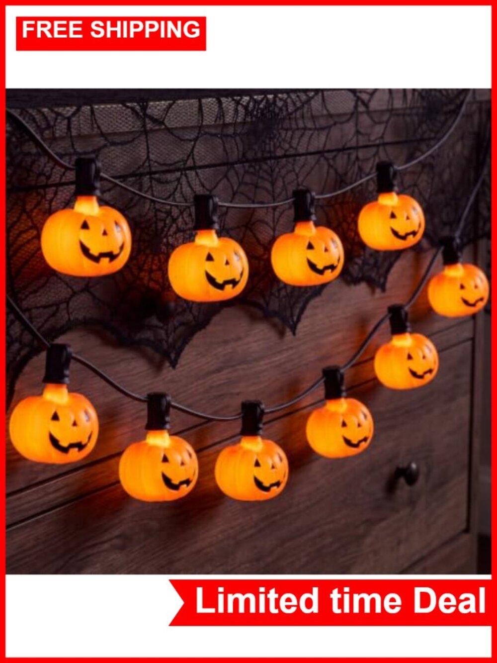 15.5FT Halloween Pumpkin String Lights 15 LED Jack O Lantern Indoor Outdoor